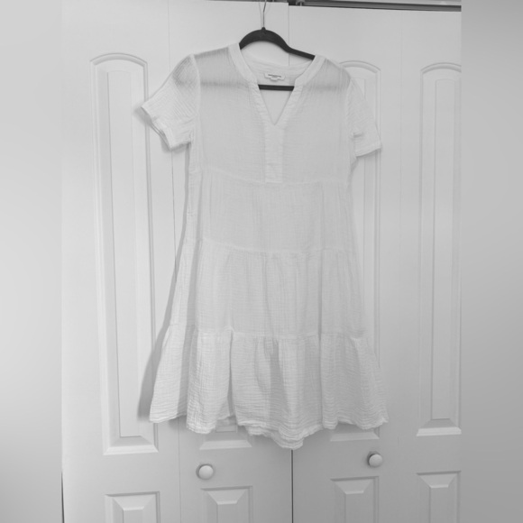 beachlunchlounge white cotton tiered short sleeve dress size xs - Picture 3 of 5